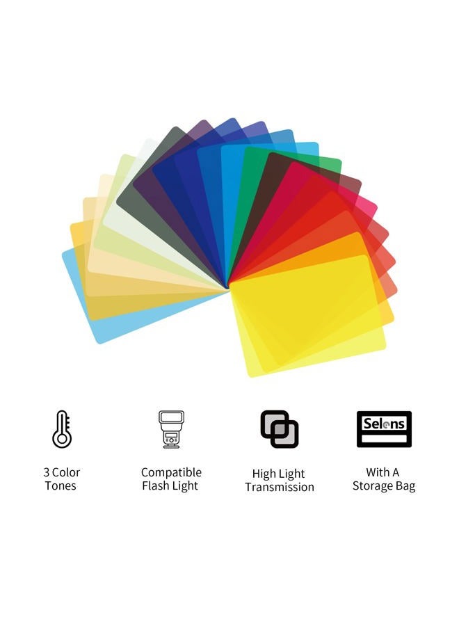 Selens 20 Pieces Universal Gels Lighting Filter Kit for Camcorder LED Video Light, 3.74” x 2.56” Transparent Color Correction Lighting Film Plastic Sheets - Image 2